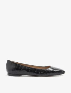 Phyllis Almond-toe Croc-embossed Leather Ballet Flats