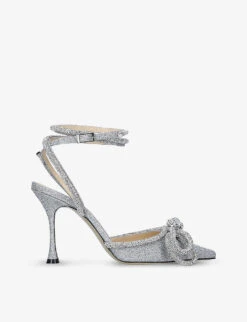 Double Bow Crystal-embellished Heeled Glitter Sandals