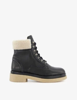 Dune Pattons Shearling-trimmed Lace-up Leather Hiker Boots