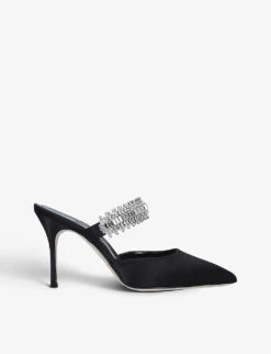 Manolo Blahnik Lutara Crystal-embellished Satin Mules