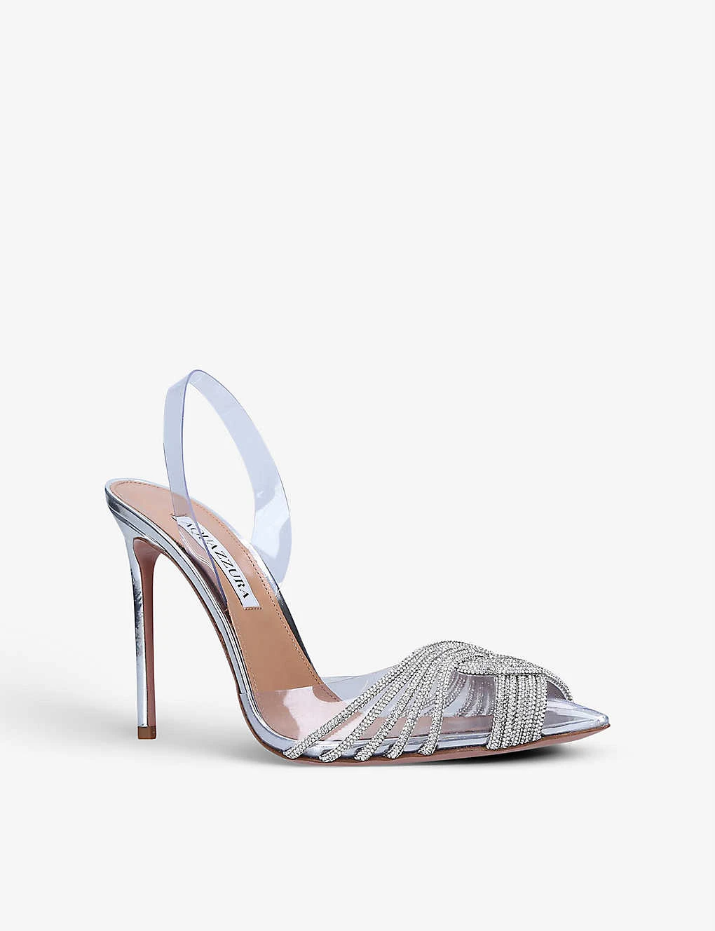 Aquazzura Gatsby Crystal-embellished Leather And PVC Slingback Courts - Image 3