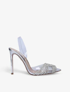 Aquazzura Gatsby Crystal-embellished Leather And PVC Slingback Courts