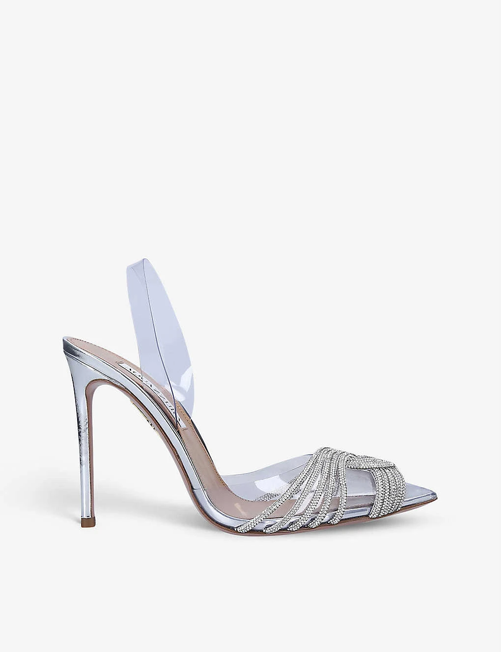 Aquazzura Gatsby Crystal-embellished Leather And PVC Slingback Courts
