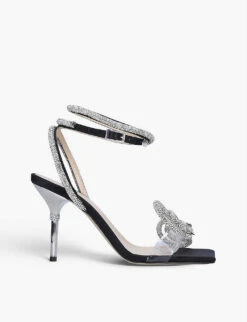 Double Bow Crystal-embellished Satinheeled Sandals