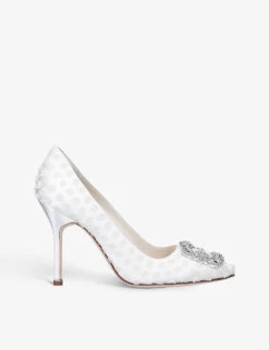 Manolo Blahnik Hangisi 105 Polka-dot Woven Courts