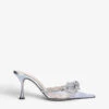 Double Bow Crystal-embellished Leather And PVC Heeled Mules