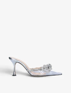 Double Bow Crystal-embellished Leather And PVC Heeled Mules