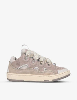 Lanvin Curb Lace-up Leather, Suede And Mesh Low-top Trainers