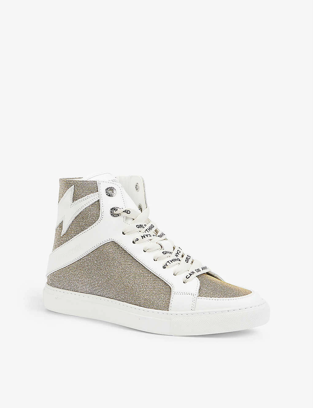 Zadig & Voltaire ZV1747 High Flash Glitter Leather And Mesh High-top Trainers - Image 3