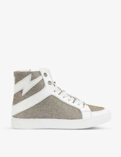 Zadig & Voltaire ZV1747 High Flash Glitter Leather And Mesh High-top Trainers