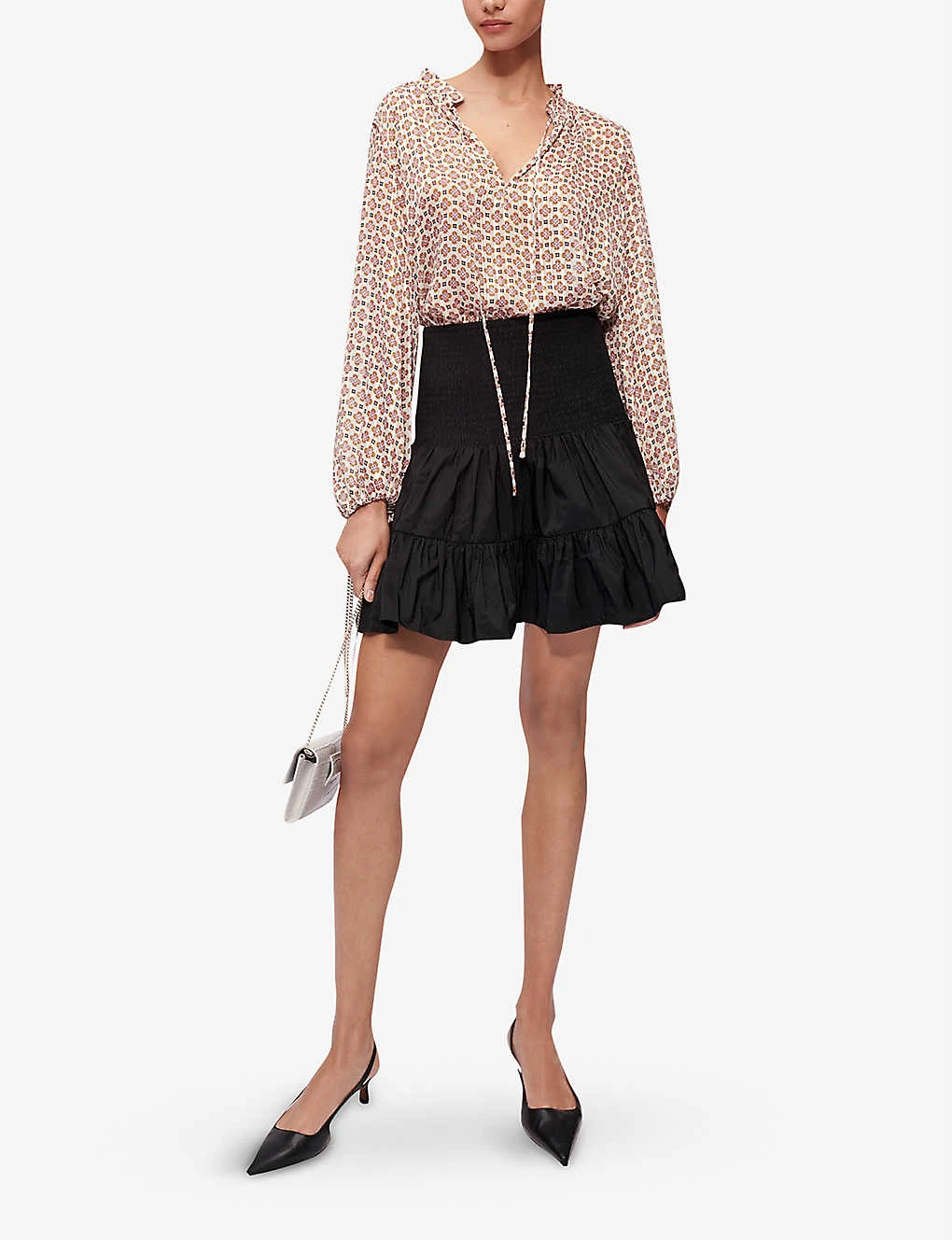 Maje June Smocked Woven Mini Skirt - Image 2
