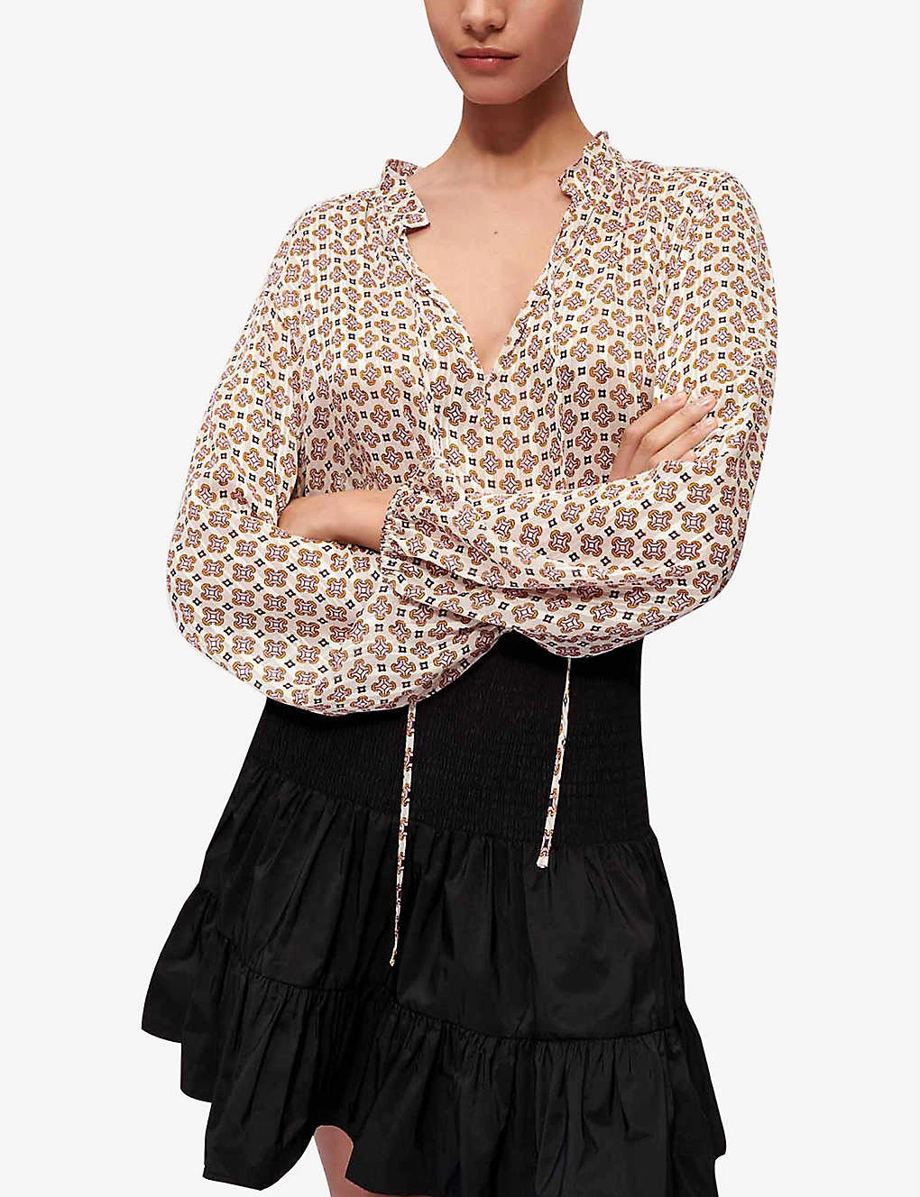 Maje June Smocked Woven Mini Skirt - Image 3