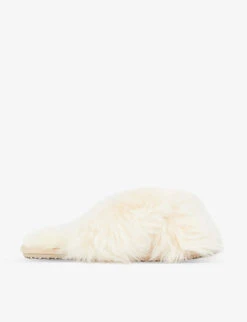 Crossover-strap Shearling Slippers