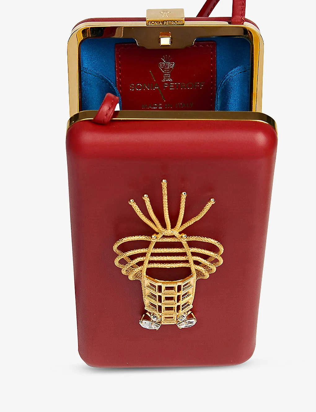 Sonia Petroff Lobster 24ct Yellow Gold-plated Brass And Swarovski Crystal-embellished Leather Clutch Bag - Image 3