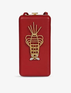 Sonia Petroff Lobster 24ct Yellow Gold-plated Brass And Swarovski Crystal-embellished Leather Clutch Bag