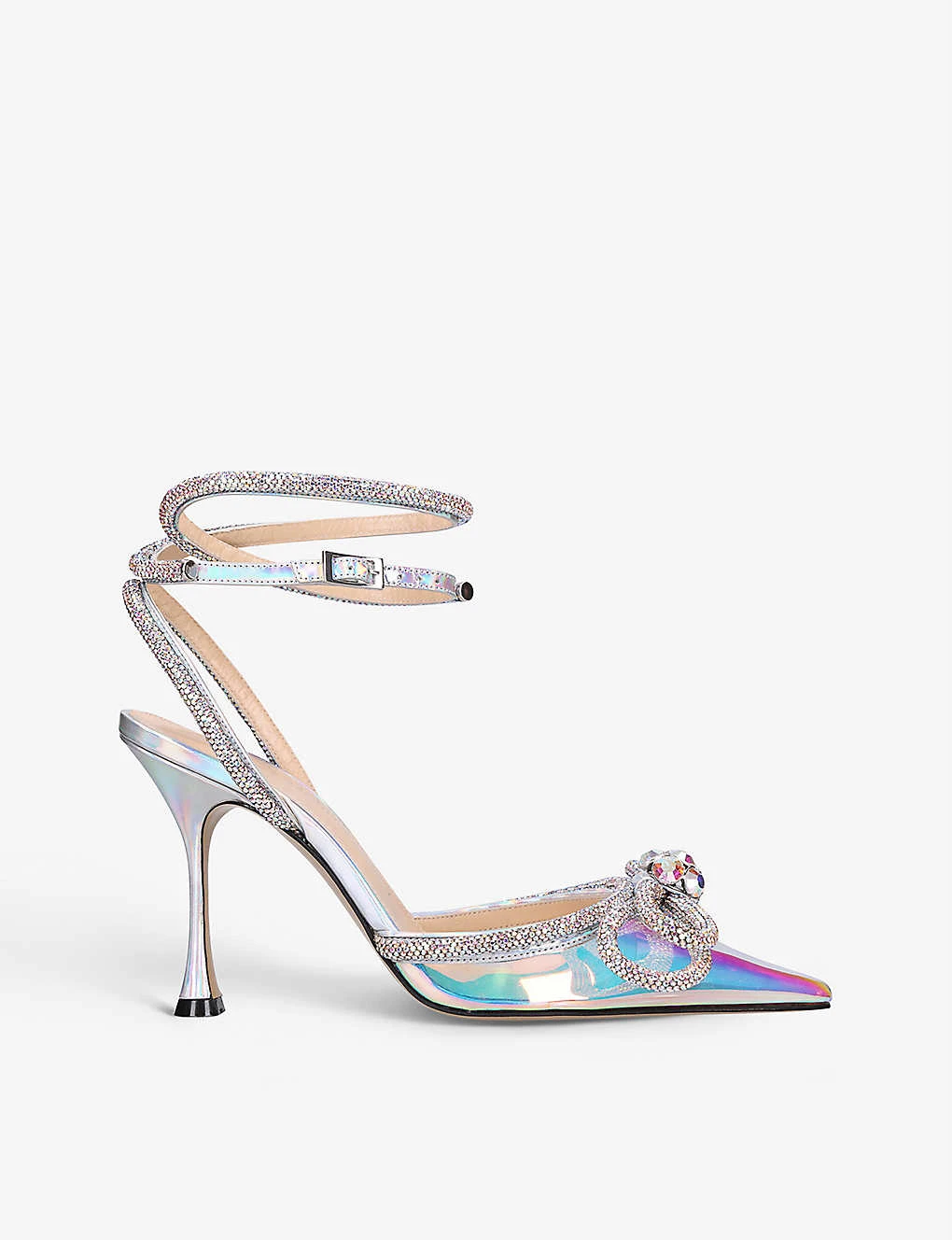 Double Bow Crystal-embellished Leather And PVC Heeled Sandals