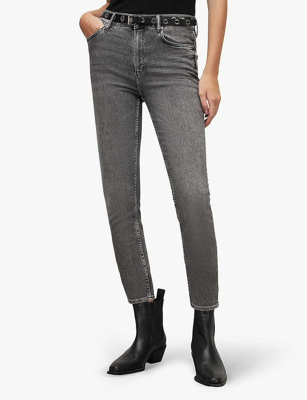 AllSaints Dax Washed-effect Skinny High-rise Stretch-denim Jeans - Image 3