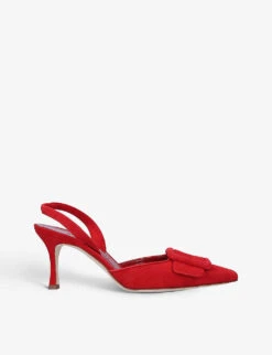 Manolo Blahnik Maysli Buckled Suede Slingback Courts