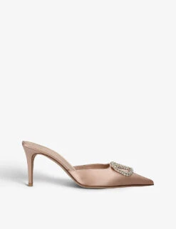 Valentino Garavani VLOGO Crystal-embellished Satin Heeled Mules