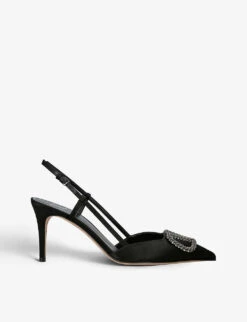 Valentino Garavani VLOGO Crystal-embellished Satin Slingback Courts