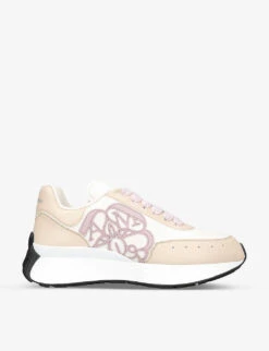 Alexander McQueen Sprint Runner Rose-appliqué Leather Low-top Trainers