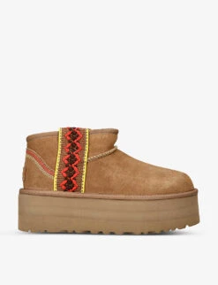 Ugg Classic Ultra Mini Platform Braided Suede And Shearling Boots