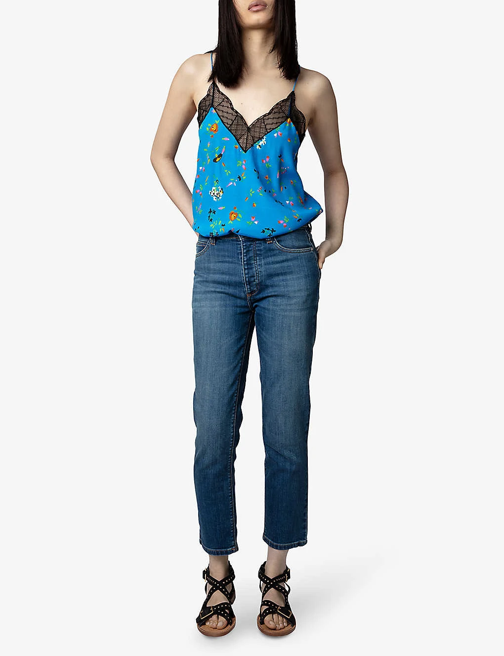 Zadig & Voltaire Christy Floral-print Lace-trimmed Woven Cami Top - Image 2