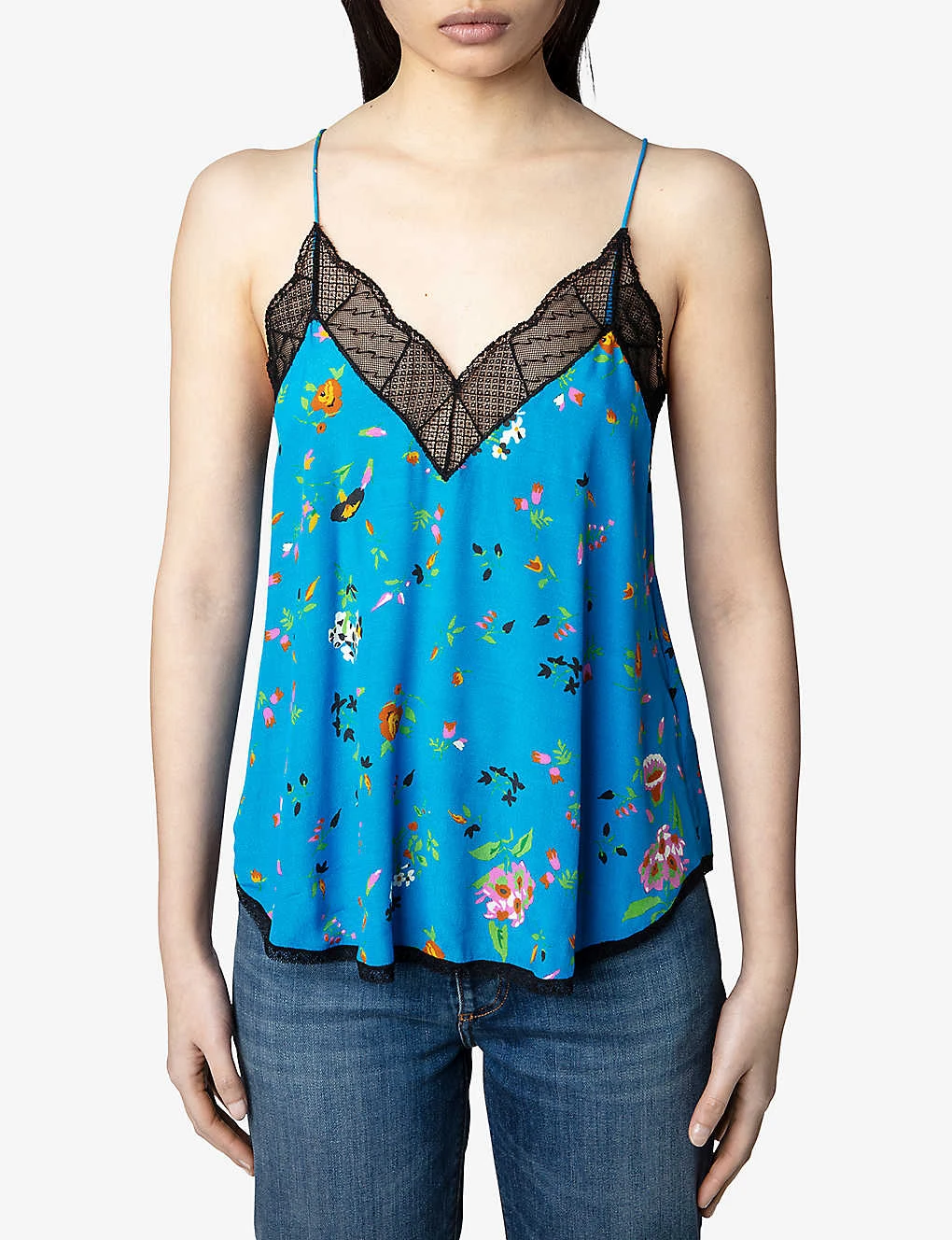 Zadig & Voltaire Christy Floral-print Lace-trimmed Woven Cami Top - Image 3
