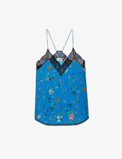 Zadig & Voltaire Christy Floral-print Lace-trimmed Woven Cami Top