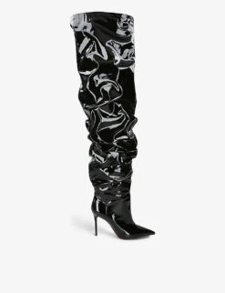 Amina Muaddi Jaheel Rippled-texture Leather Heeled Thigh-high Boots