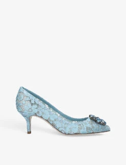 Dolce & Gabbana Bellucci Brooch-embellished Lace And Mesh Courts