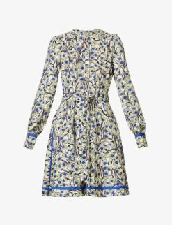 ME AND EM Self-tie Flared-hem Recycled-polyester Mini Dress