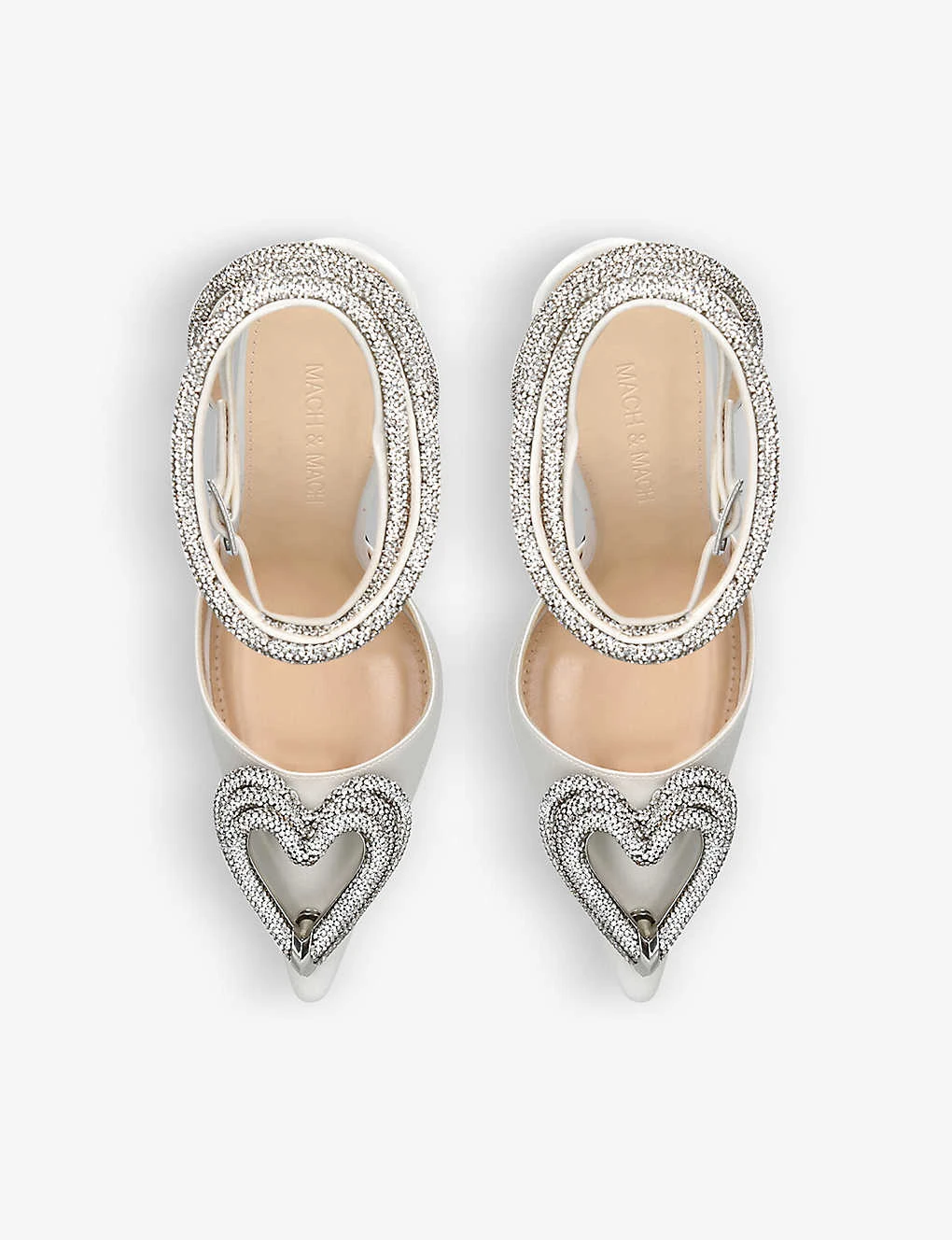 Triple Heart Crystal-embellished Satin Heeled Sandals - Image 2