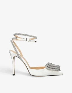 Triple Heart Crystal-embellished Satin Heeled Sandals