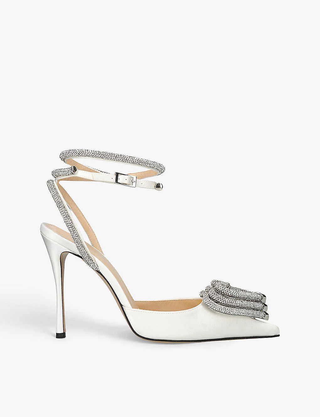 Triple Heart Crystal-embellished Satin Heeled Sandals