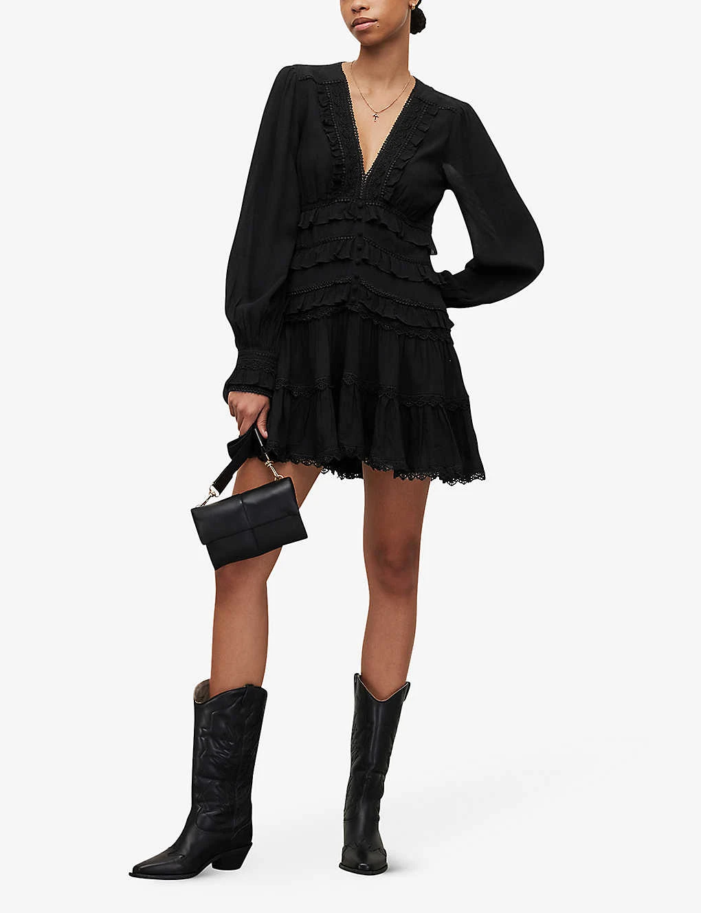AllSaints Zora Ruffled Woven Mini Dress - Image 2