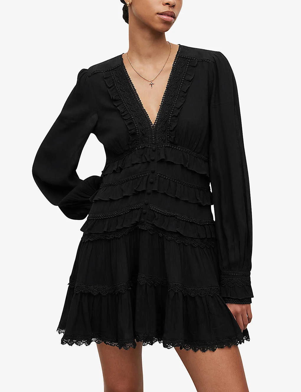AllSaints Zora Ruffled Woven Mini Dress - Image 3