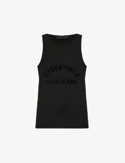 ESSENTIALS Brand-print Cotton-blend Top