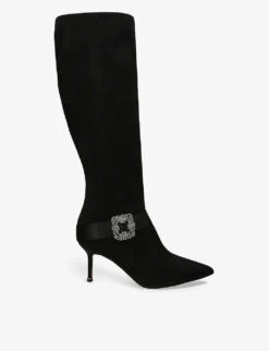 Manolo Blahnik Pliniahi Crystal-buckle Suede Heeled Knee-high Boots