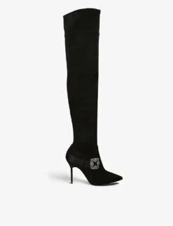 Manolo Blahnik Plinianuthi 105 Buckled-embellished Suede Over-the-knee Boots