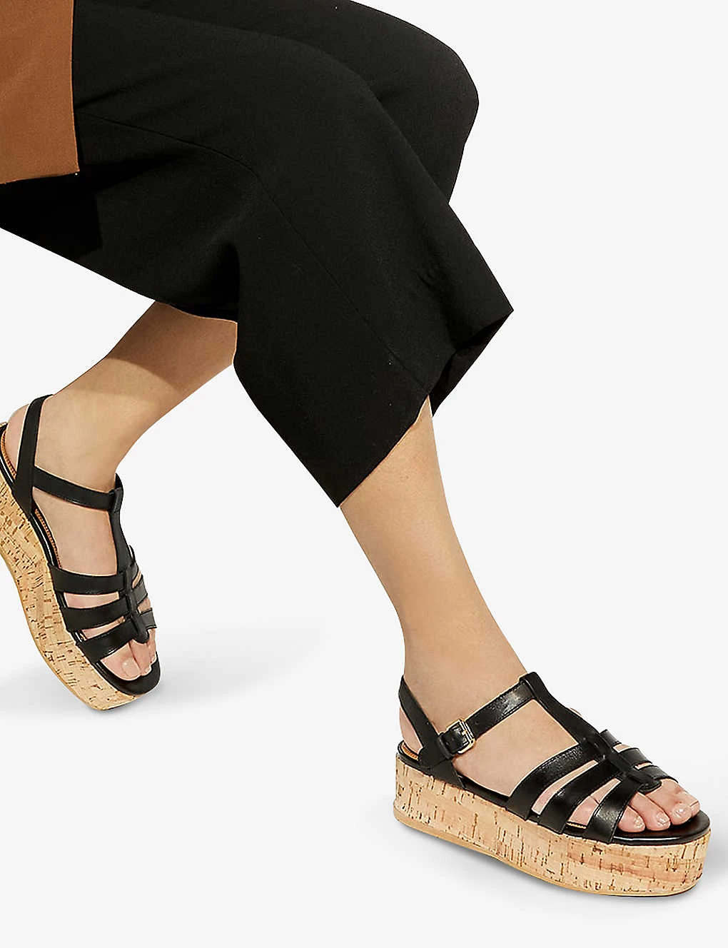 Dune Lenson Corked Sole Leather Sandals - Image 5