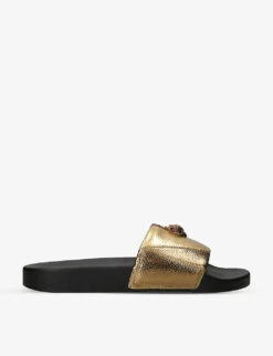 Kurt Geiger London Meena Eagle Metallic Faux-leather Sliders