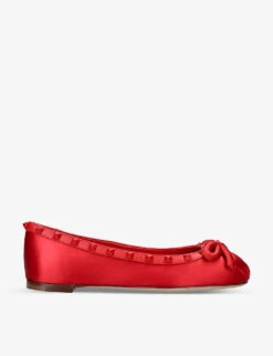 Valentino Garavani Rockstud Bow-embellished Satin Ballet Flats