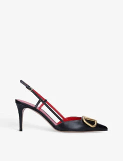 Valentino Garavani VLOGO 80 Pointed-toe Leather Slingback Courts