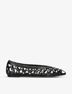 Cut-out Crystal-embellished Leather Ballet Flats