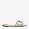 Tory Burch Eleanor Logo-plaque Metallic Leather Slides