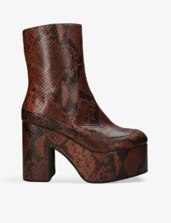 Dries Van Noten Snake-print Platform-sole Leather Heeled Ankle Boots