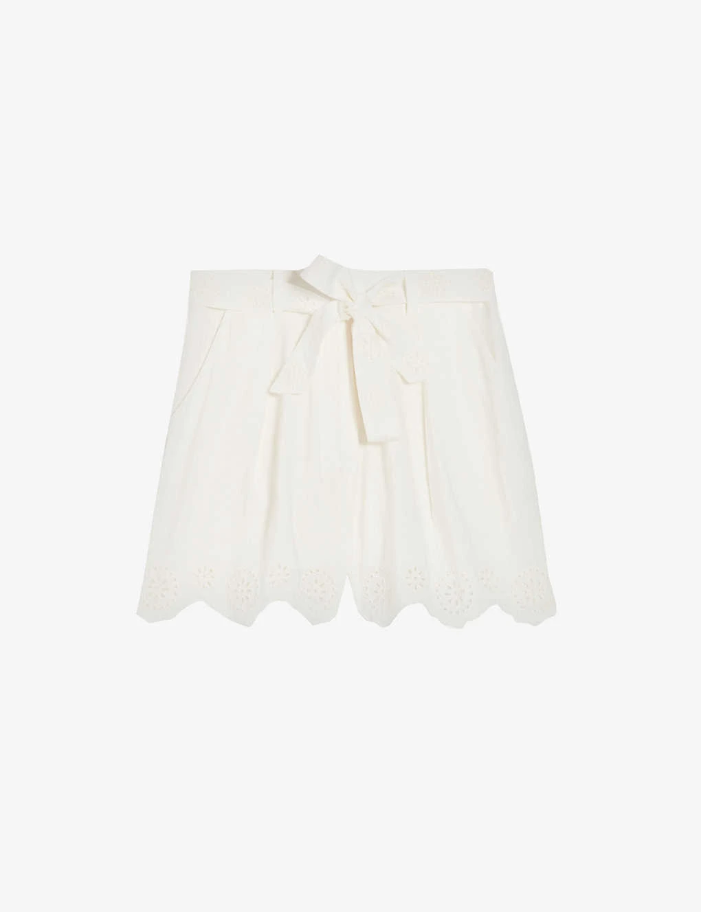CLAUDIE PIERLOT Scalloped-trim Belted-waist Linen-blend Shorts